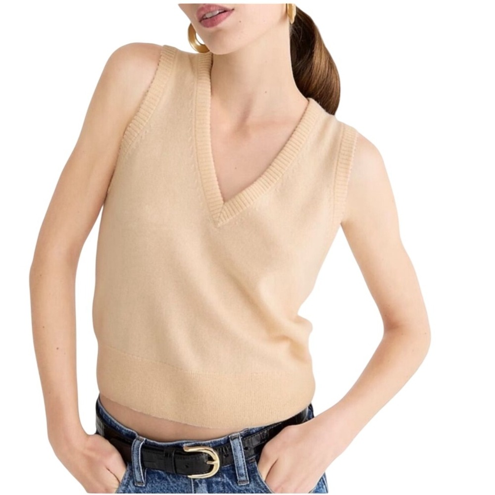 J. Crew Cashmere V Neck Sweater Vest Butter Cream Size M Women's